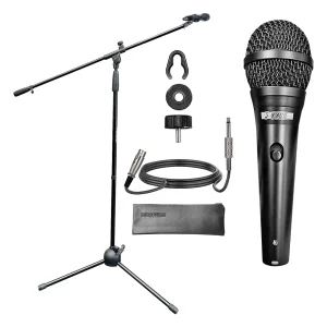 5Core Handheld Dynamic Microphone and Tripod Metal Stand Kit w Unidirectional Vocal Wired XLR Mic